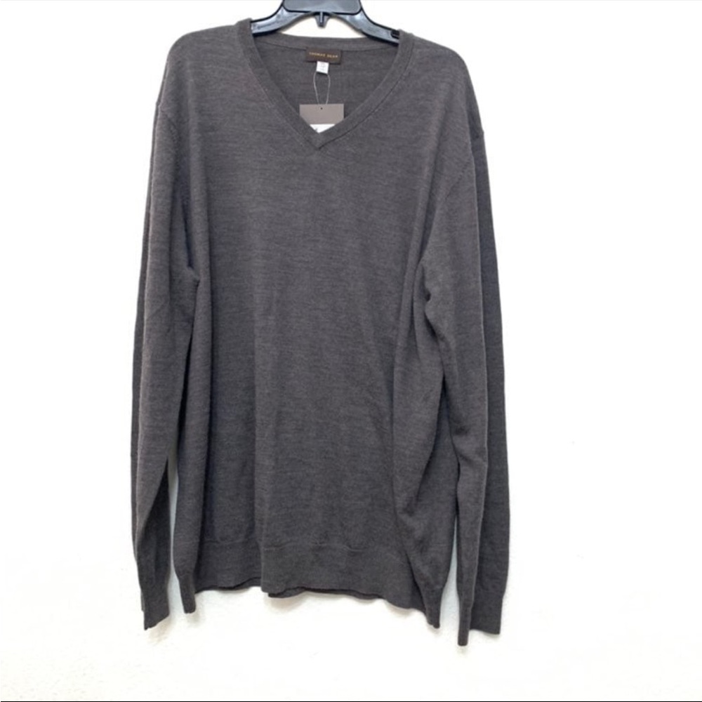 Thomas Dean Brown V-Neck Sweater with Relaxed Fit
